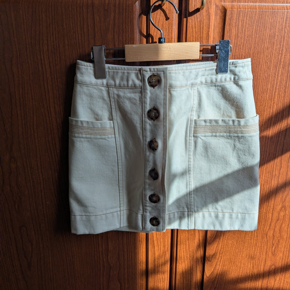 Sezane Button-Front Cream Mini Skirt